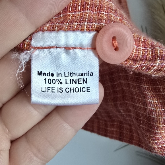 FLAX, Coral Textured Linen Button Front Cardigan Topper Shirt, Size Medium - Picture 8 of 9